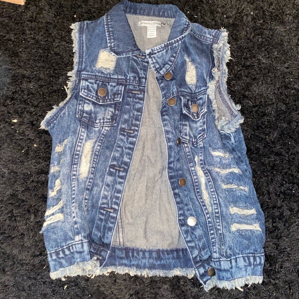 Blue denim ripped vest jean jacket